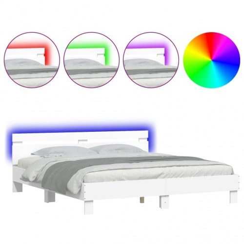 Sengeramme med sengegavl og RGB LED-lys 180x200 cm - hvid