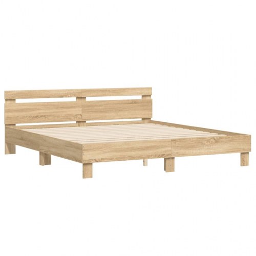 Sengeramme med sengegavl og LED-lys 180x200 cm - sonoma-eg