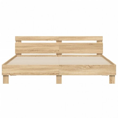 Sengeramme med sengegavl og LED-lys 180x200 cm - sonoma-eg