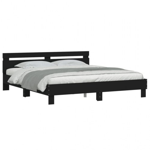 Sengeramme med sengegavl og LED-lys 160×200 cm - sort