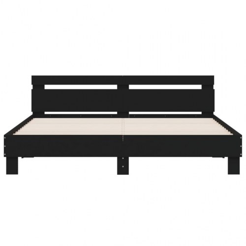 Sengeramme med sengegavl og LED-lys 160×200 cm - sort