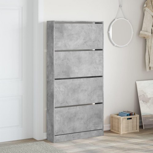 Skoskab med 4 vippeskuffer 80 x 21 x 163,5 cm - betongrå