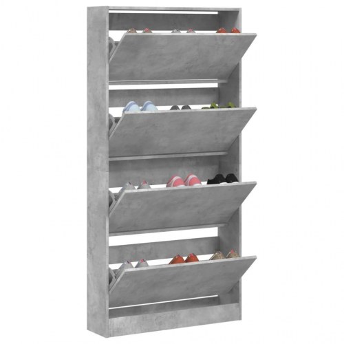 Skoskab med 4 vippeskuffer 80 x 21 x 163,5 cm - betongrå