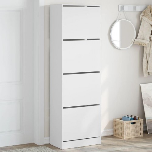 Skoskab med 4 vippeskuffer - hvid, 60 x 34 x 187,5 cm