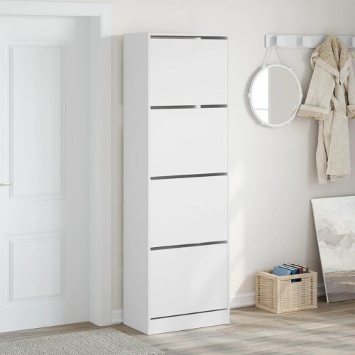 Skoskab med 4 vippeskuffer - hvid, 60 x 34 x 187,5 cm