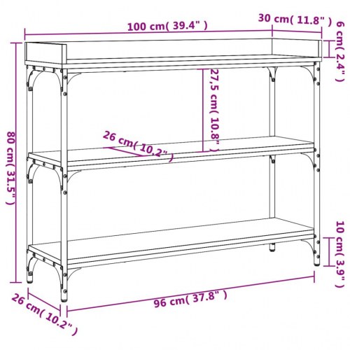 Konsolbord med hylder - sonoma-eg, 100 x 30 x 80 cm