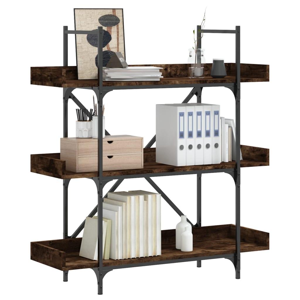 Bogreol med 3 hylder 100x33x108,5 cm konstrueret træ røget eg billede