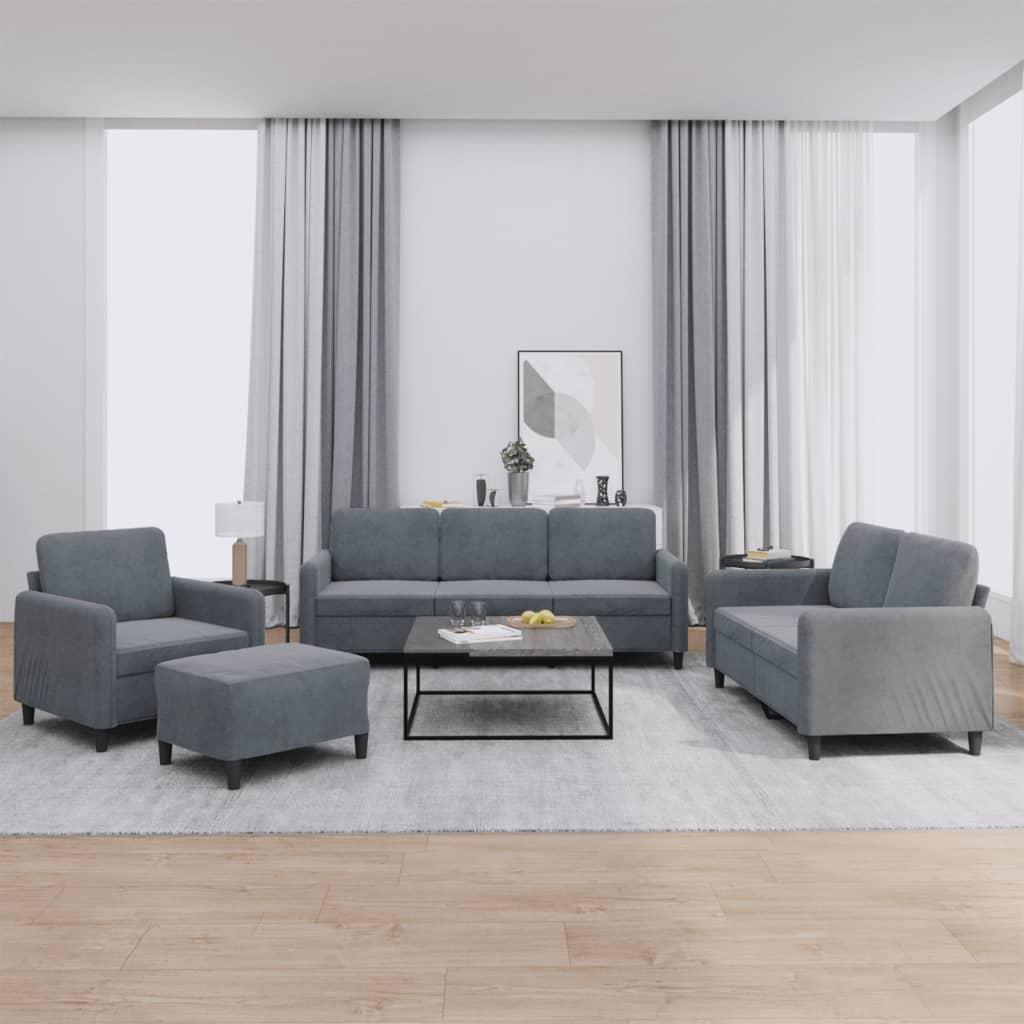 Sofasæt 4 dele velour mørkegrå
