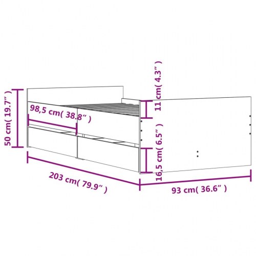 Sengeramme med 2 skuffer 90 x 200 cm - sonoma-eg