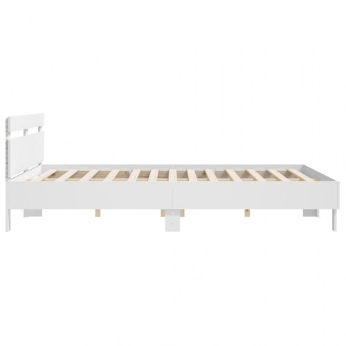 Sengeramme med sengegavl og RGB LED-lys 200×200 cm - hvid