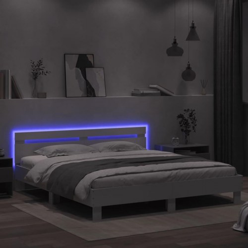 Sengeramme med sengegavl og RGB LED-lys 160x200 cm - hvid