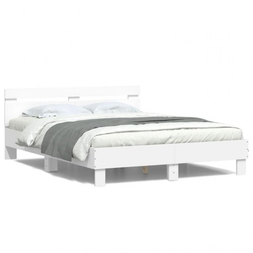 Sengeramme med sengegavl og LED-lys 150×200 cm - hvid