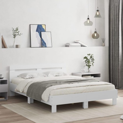 Sengeramme med sengegavl og LED-lys 150×200 cm - hvid