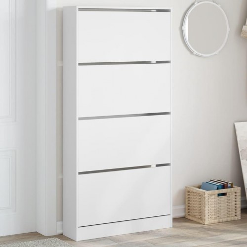 Skoskab med 4 vippeskuffer 80 x 21 x 163,5 cm - hvid