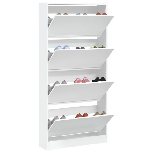 Skoskab med 4 vippeskuffer 80 x 21 x 163,5 cm - hvid