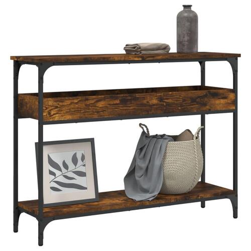 Konsolbord med hylde 100x29x75 cm konstrueret træ røget eg
