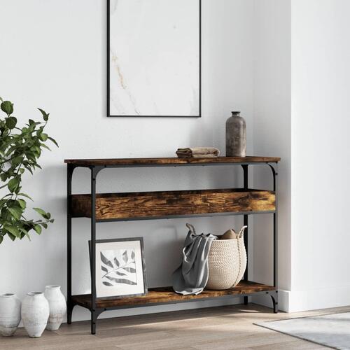 Konsolbord med hylde 100x29x75 cm konstrueret træ røget eg