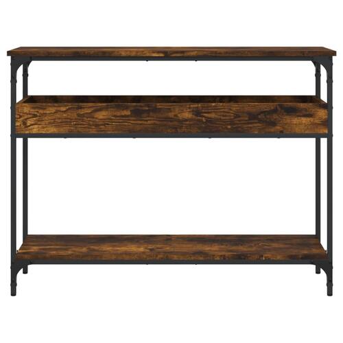 Konsolbord med hylde 100x29x75 cm konstrueret træ røget eg