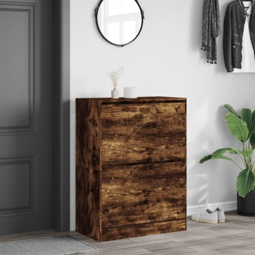 Skoskab med 2 vippeskuffer - røget egetræ, 80 x 42 x 108 cm