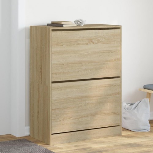Skoskab med 2 vippeskuffer 80×42×108 cm - sonoma-eg