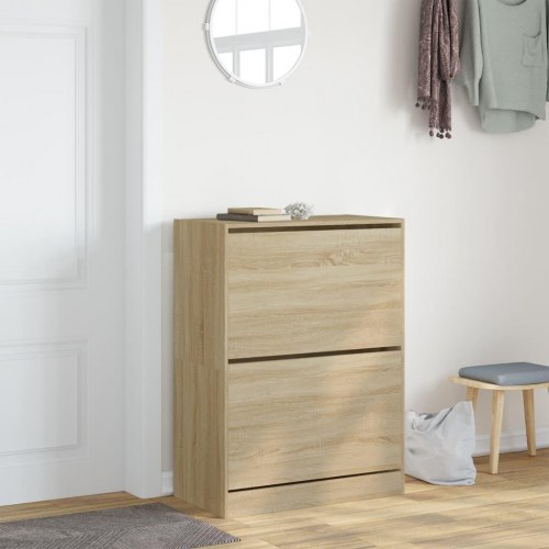 Skoskab med 2 vippeskuffer 80×42×108 cm - sonoma-eg