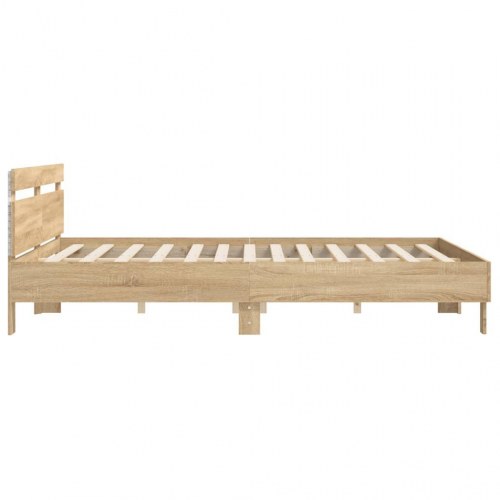 Sengeramme med sengegavl og LED-lys 200x200 cm - sonoma-eg