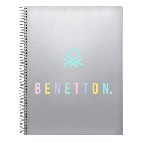 Benetton notesbog A4 - Silver, 120 ark, spiral, 5 mm rudenet
