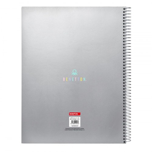 Benetton notesbog A4 - Silver, 120 ark, spiral, 5 mm rudenet