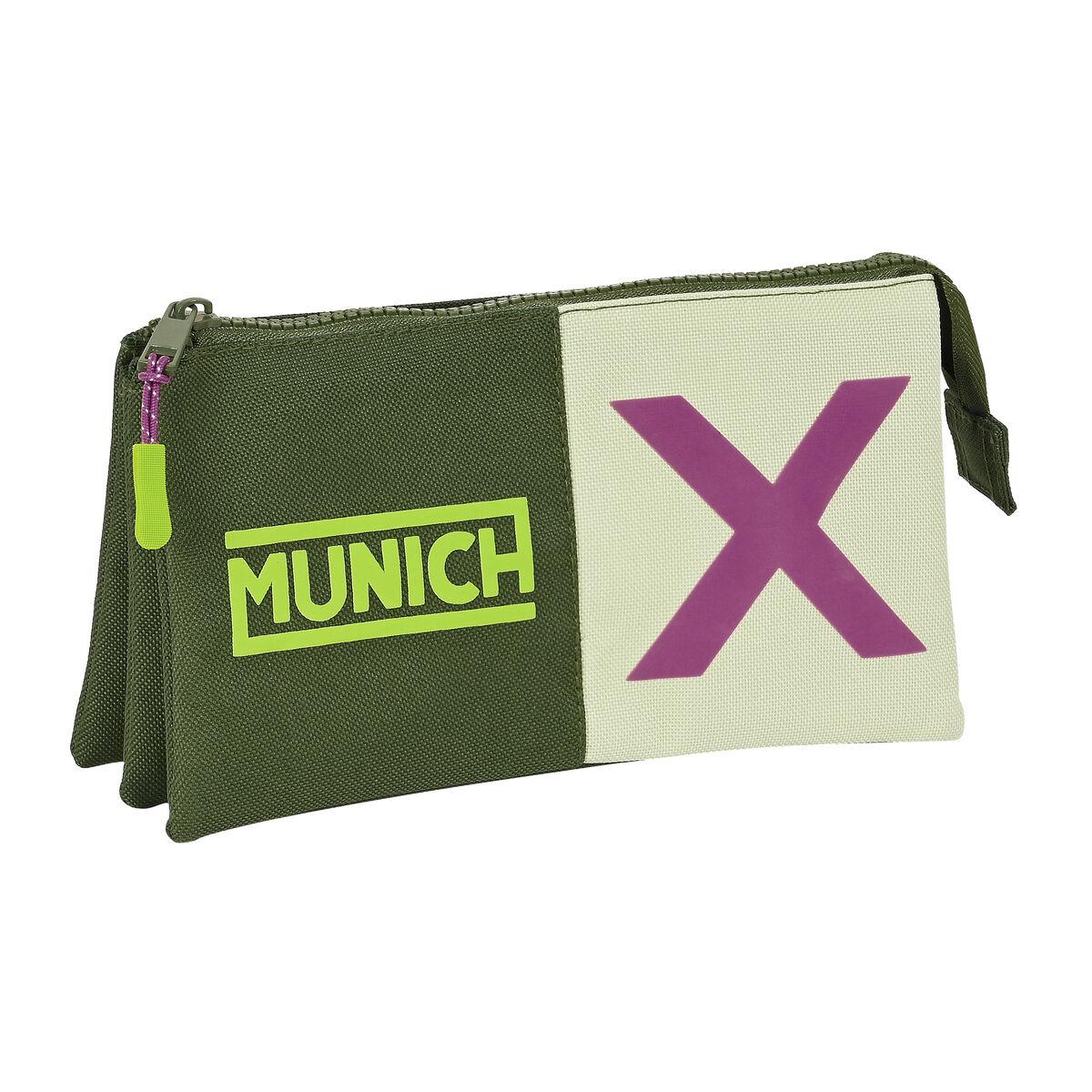 Penalhus Munich Bright - tredobbelt bæretaske, khaki grøn 22 × 12 × 3 cm