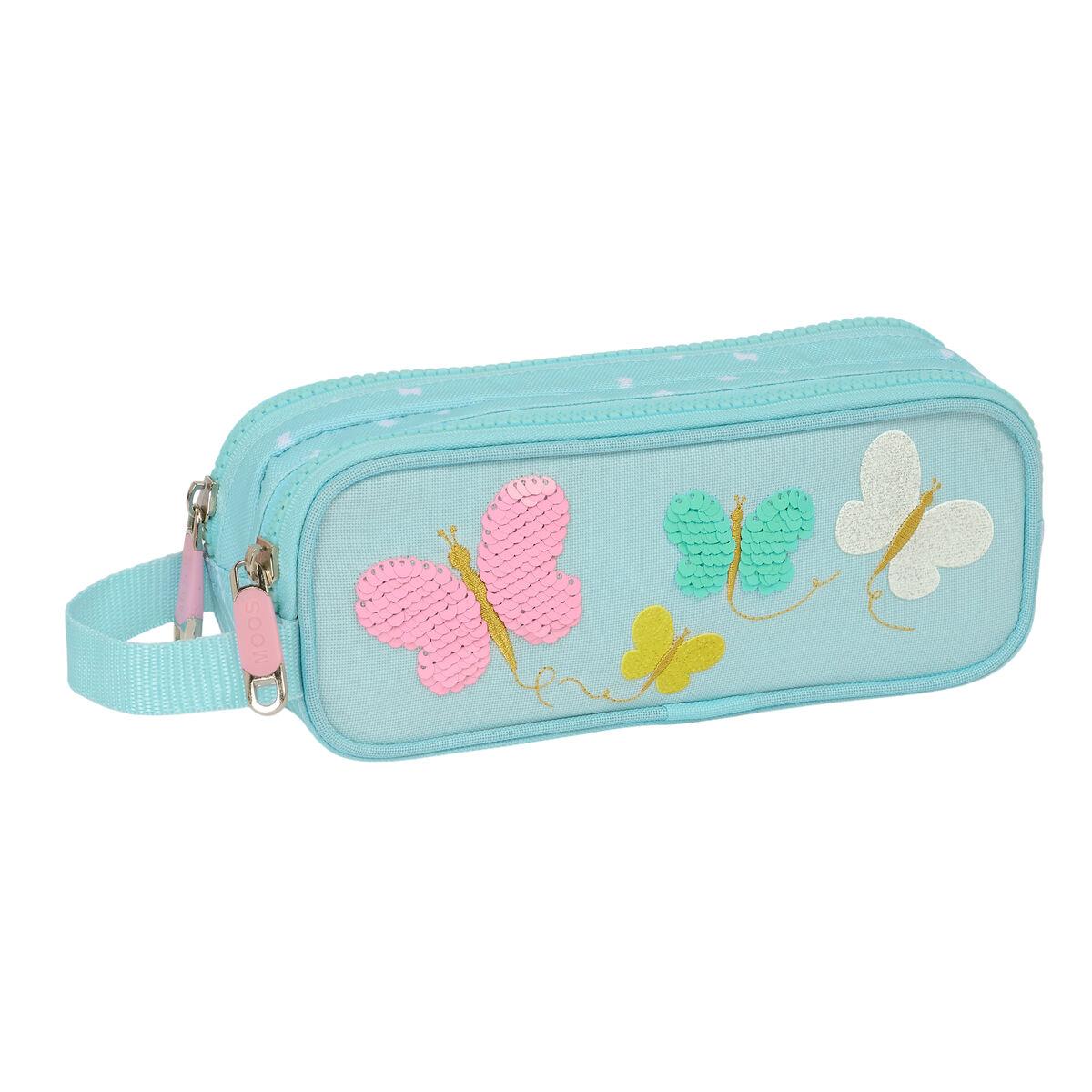 Penalhus Moos Dobbelt carry-all - Butterflies, lyseblå 21 × 8 × 6 cm
