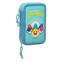 Dobbelt penalhus Baby Shark Surfing Blå Hvid 12.5 x 19.5 x 4 cm (28 Dele)