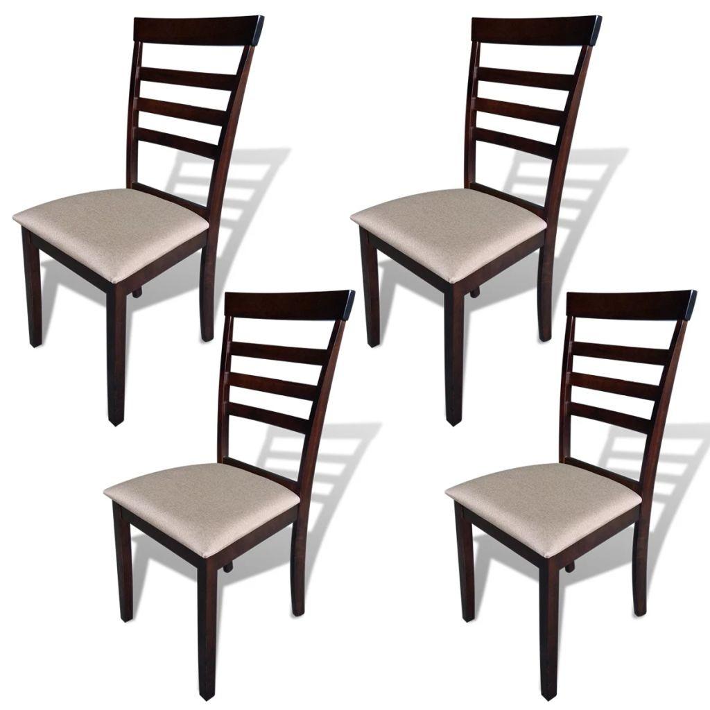 Spisebordsstole 4 stk. massivt træ og stof brun og cremefarvet