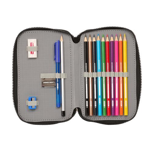Dobbelt penalhus Minecraft Sort Grøn Grå 12.5 x 19.5 x 4 cm (28 Dele)