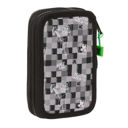 Dobbelt penalhus Minecraft Sort Grøn Grå 12.5 x 19.5 x 4 cm (28 Dele)