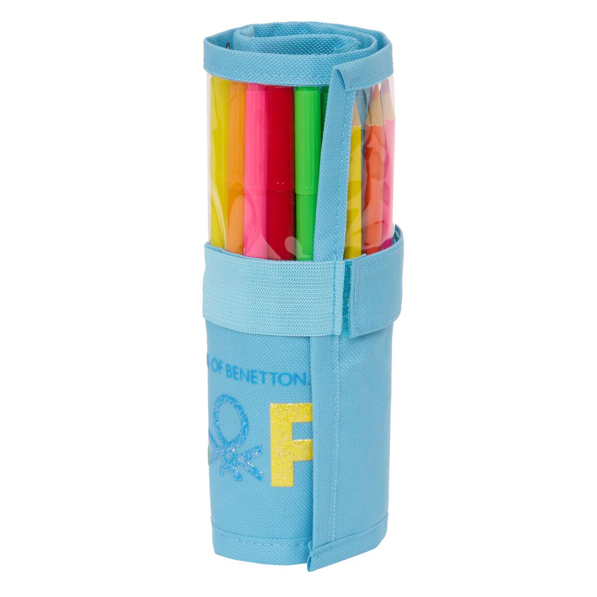 Penalhus Benetton Spring Roll Up Himmelblå 7 X 20 X 7 Cm 27 Dele