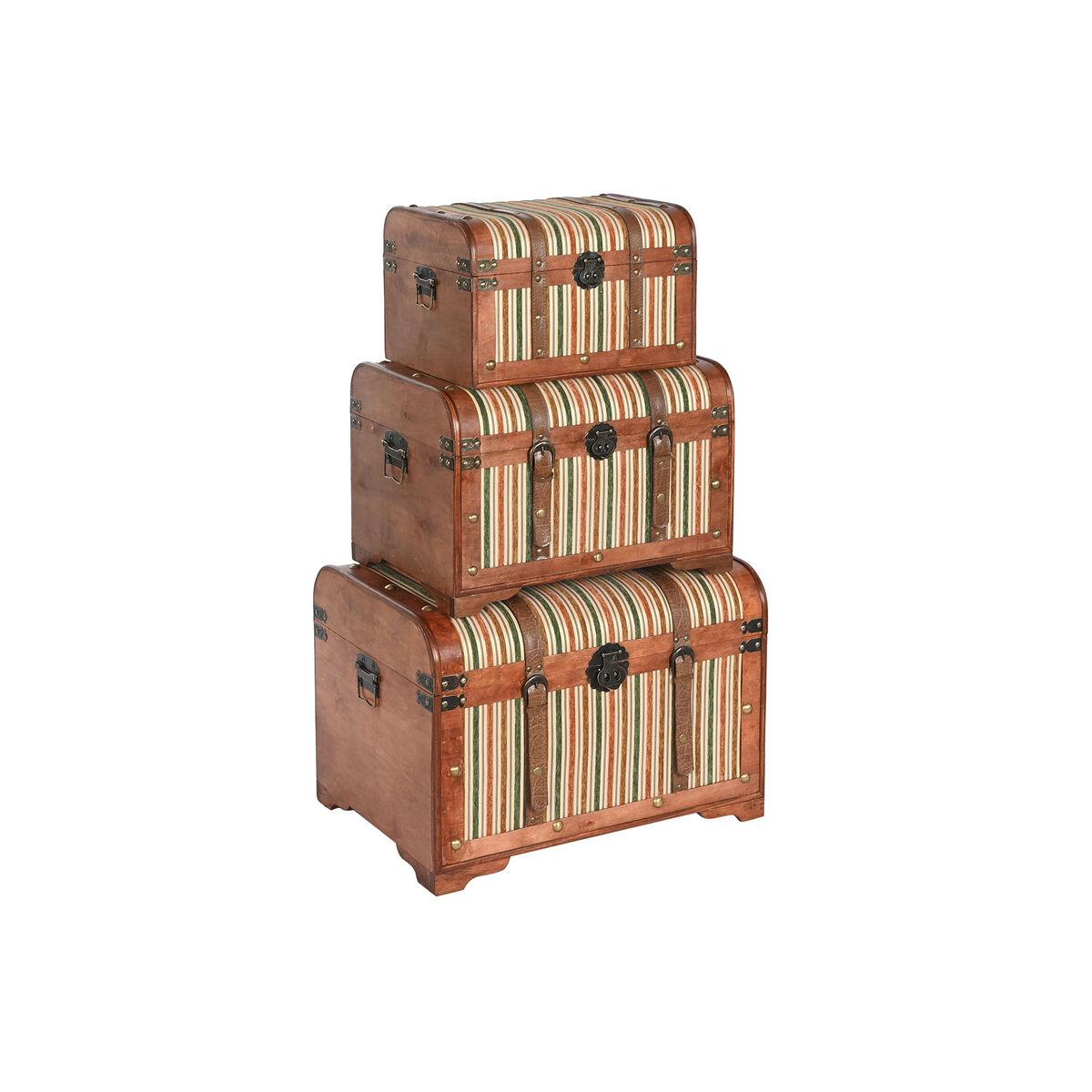Sæt Med Kister Home Esprit Brun Multifarvet Træ Lærred Kolonistil 61 X 43 X 42 5 Cm 3 Enheder