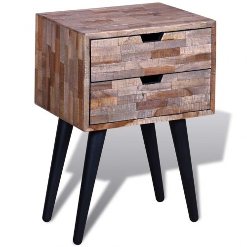 Sengebord med 2 skuffer i genbrugsteaktræ - 42 × 31 × 60 cm