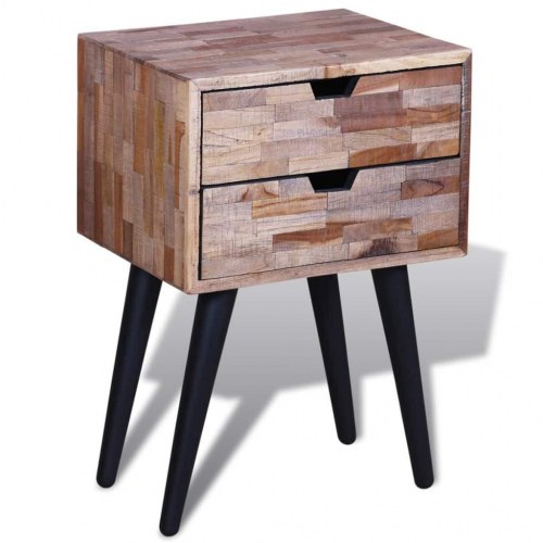 Sengebord med 2 skuffer i genbrugsteaktræ - 42 × 31 × 60 cm