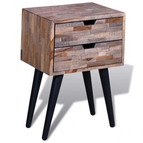 Sengebord med 2 skuffer i genbrugsteaktræ - 42 × 31 × 60 cm