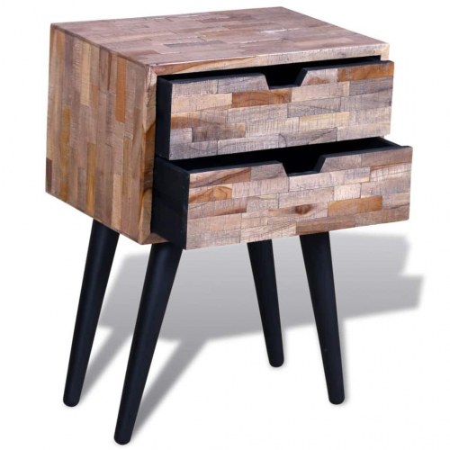 Sengebord med 2 skuffer i genbrugsteaktræ - 42 × 31 × 60 cm