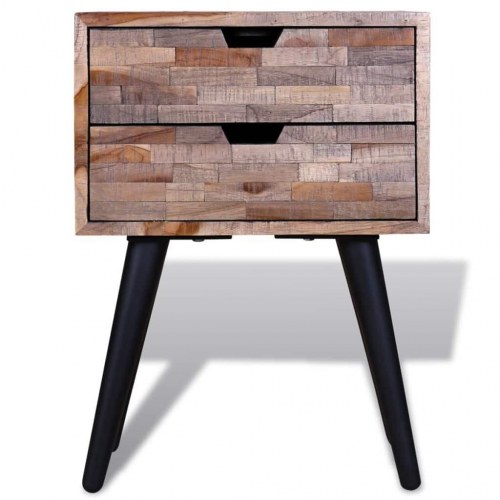Sengebord med 2 skuffer i genbrugsteaktræ - 42 × 31 × 60 cm