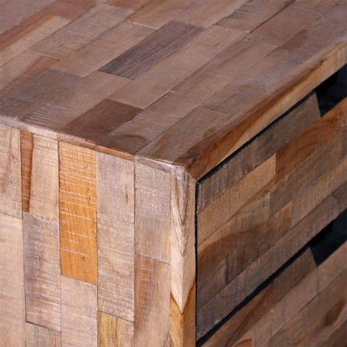 Sengebord med 2 skuffer i genbrugsteaktræ - 42 × 31 × 60 cm
