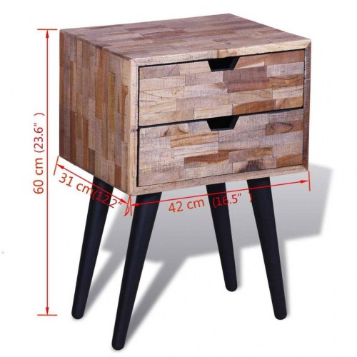 Sengebord med 2 skuffer i genbrugsteaktræ - 42 × 31 × 60 cm