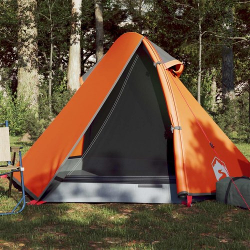 2-personers kuppeltelt - vandafvisende campingtelt i grå og orange