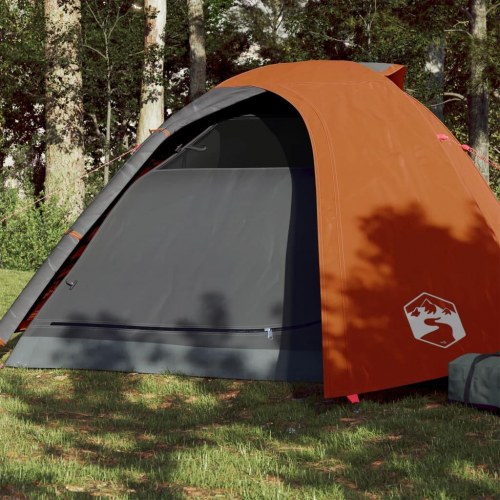 4-personers campingtelt - vandafvisende kuppeltelt i grå og orange