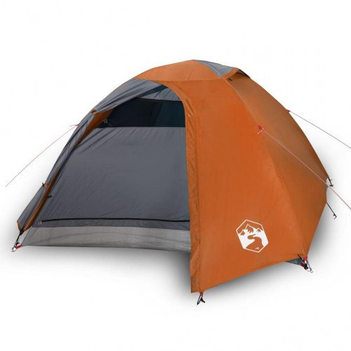 4-personers campingtelt - vandafvisende kuppeltelt i grå og orange