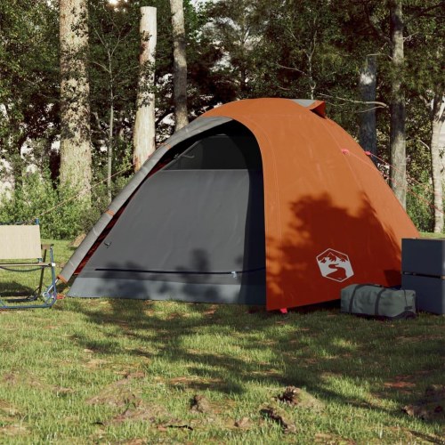 4-personers campingtelt - vandafvisende kuppeltelt i grå og orange