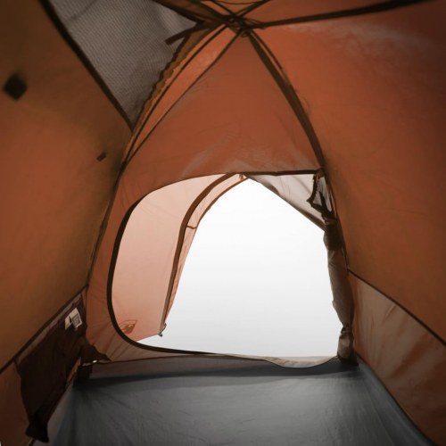 4-personers campingtelt - vandafvisende kuppeltelt i grå og orange