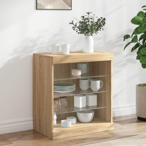 Skænk med LED-lys 60,5×37×67 cm - sonoma-eg