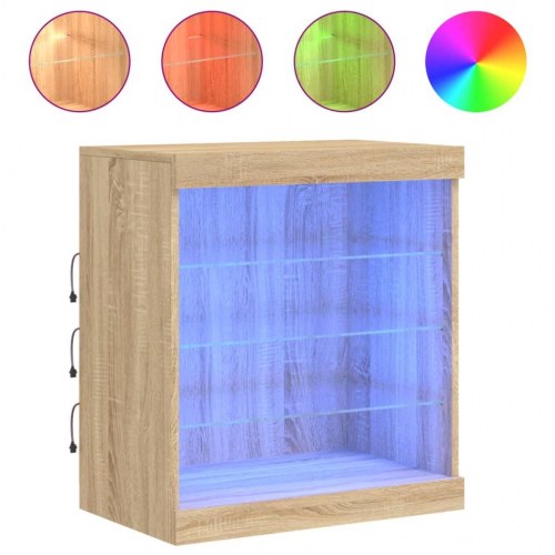 Skænk med LED-lys 60,5×37×67 cm - sonoma-eg